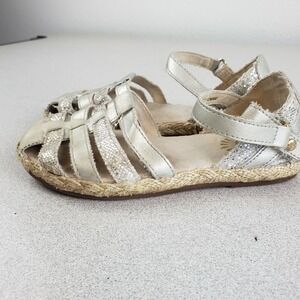 UGG Girls FB1118L Silver Leather Sequin Closed Toe Comfort Strappy Sandals Sz 10
